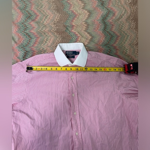 Polo by Ralph Lauren Pink Stripe Contrast Collar Dress Shirt 16.5 - Picture 6 of 11